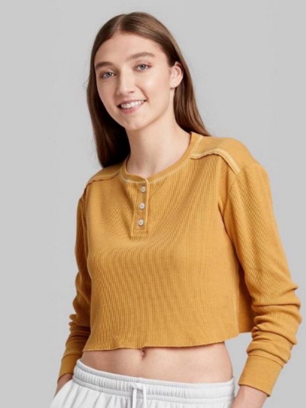 NWT Wild Fable Henley Crop Long Sleeve Boxy Waffle Hersey Top Handle Handbag- Sm